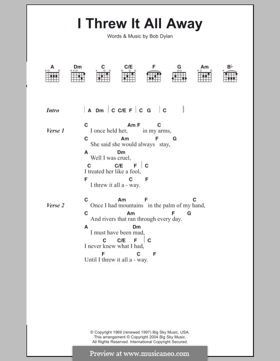 I Threw It All Away: Lyrics and chords by Bob Dylan