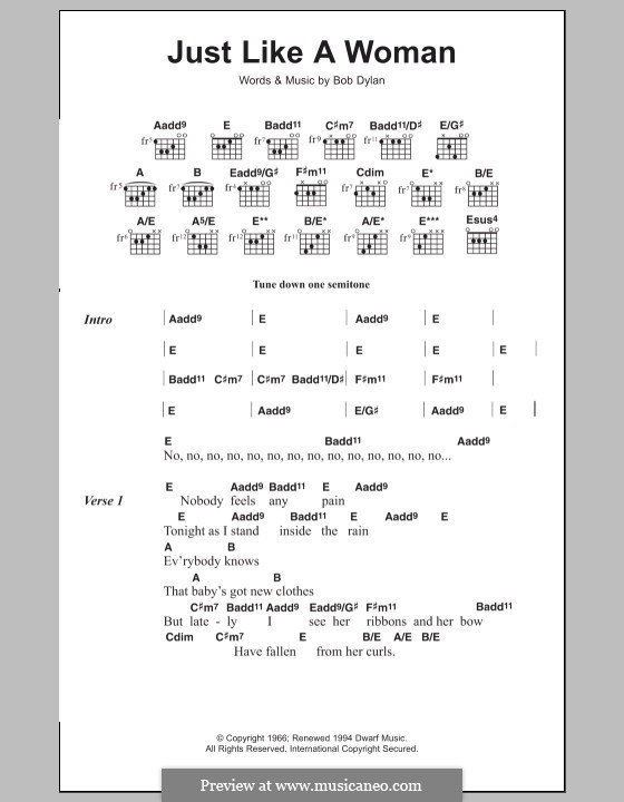 Just Like a Woman: Lyrics and chords by Bob Dylan