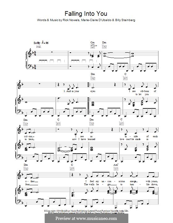 Falling Into You (Celine Dion): For voice and piano (or guitar) by Billy Steinberg, Marie-Claire D'Ubaldo, Rick Nowels