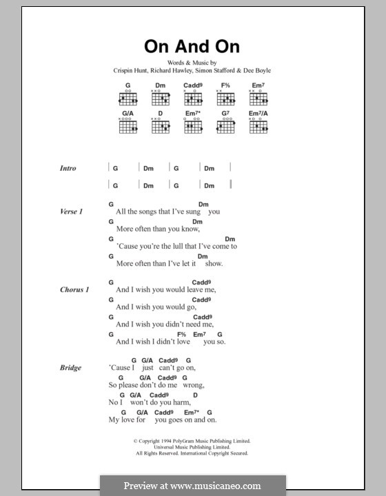 On and On (The Longpigs): Lyrics and chords by Crispin Hunt, Dee Boyle, Richard Hawley, Simon Stafford