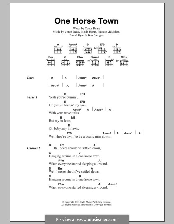 One Horse Town (The Thrills): Lyrics and chords by Ben Carrigan, Conor Deasy, Daniel Ryan, Kevin Horan, Pádraic McMahon