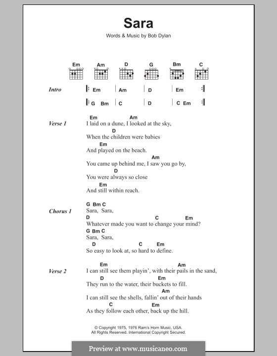 Sara: Lyrics and chords by Bob Dylan