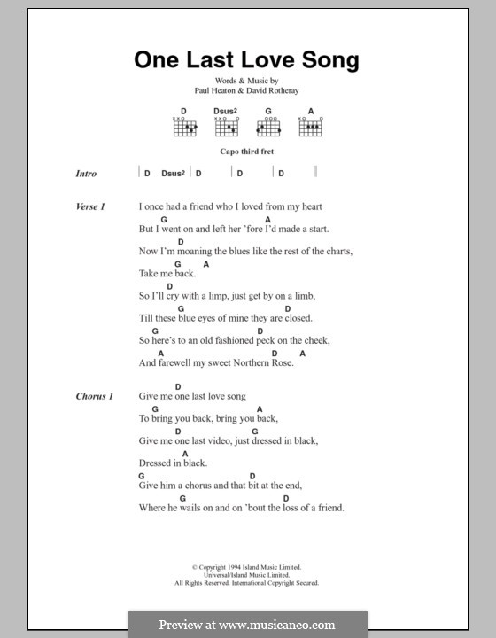 One Last Love Song (The Beautiful South): Lyrics and chords by David Rotheray, Paul Heaton