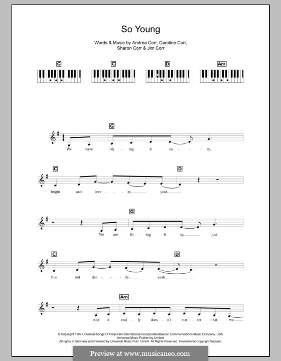 So Young (The Corrs): For keyboard by Andrea Corr, Caroline Corr, Jim Corr, Sharon Corr