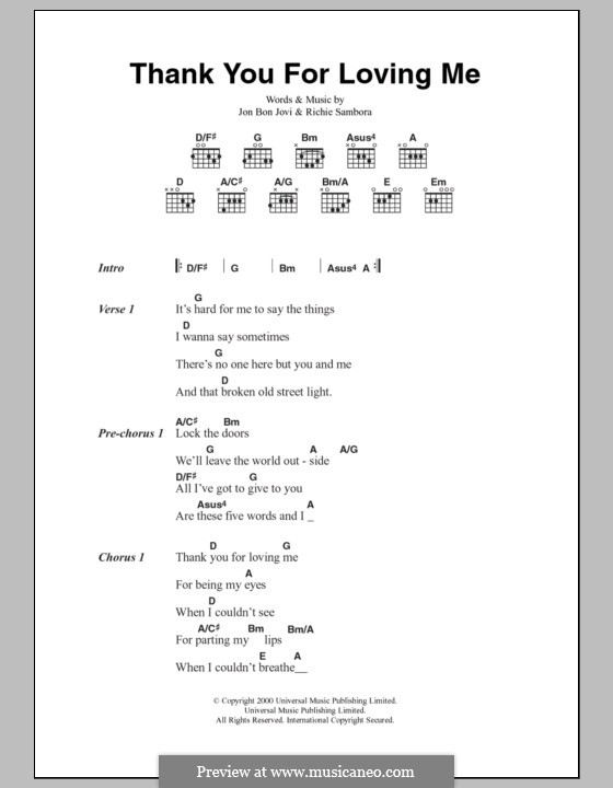 Thank You for Loving Me (Bon Jovi): Lyrics and chords by Jon Bon Jovi, Richie Sambora