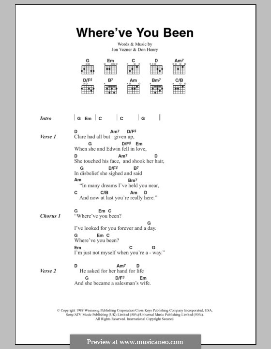 Where've You Been (Kathy Mattea): Lyrics and chords by Don Henry, Jon Vezner
