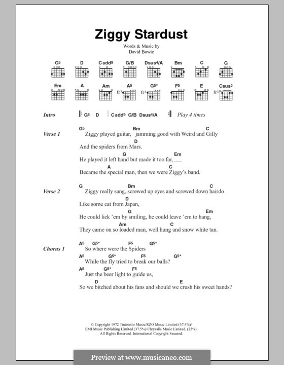 Ziggy Stardust: Lyrics and chords by David Bowie