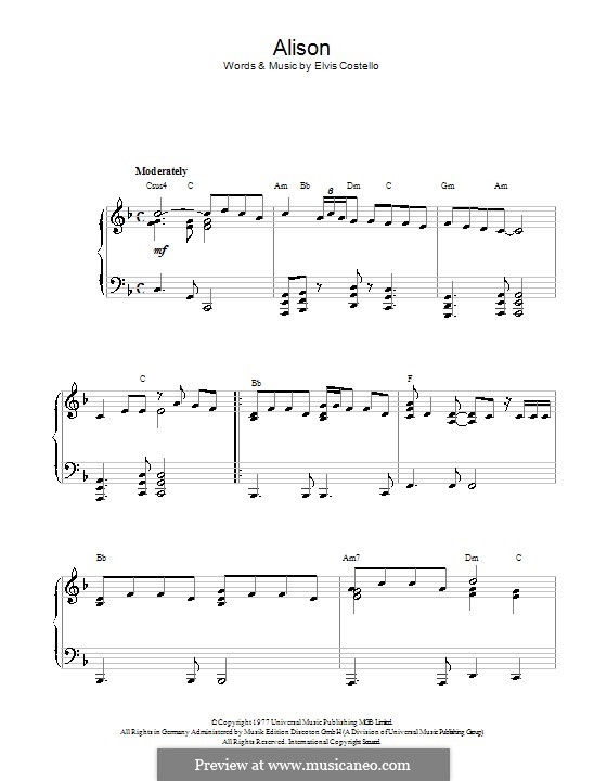 Alison: For piano by Elvis Costello