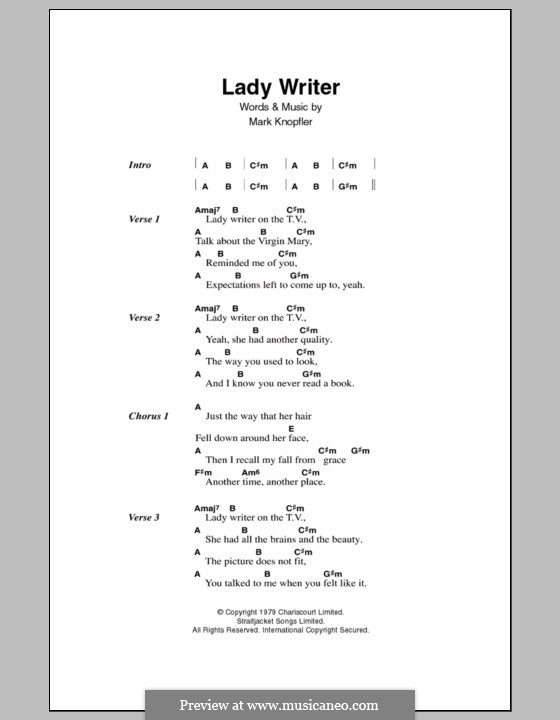 Lady Writer (Dire Straits): Lyrics and chords by Mark Knopfler