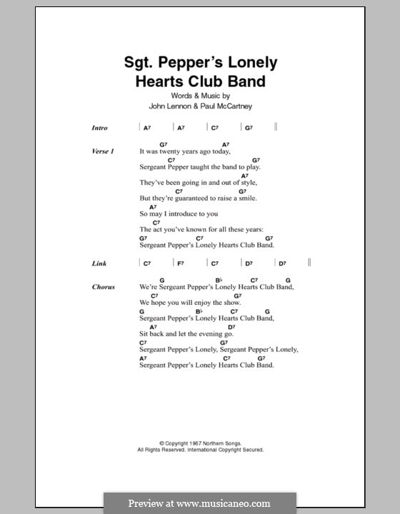 Sgt. Pepper's Lonely Hearts Club Band (The Beatles): Lyrics and chords by John Lennon, Paul McCartney