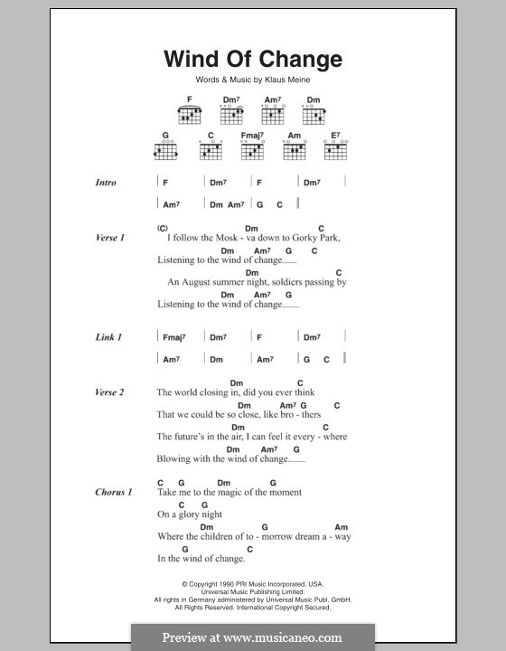 Wind of Change (Scorpions): Lyrics and chords by Klaus Meine