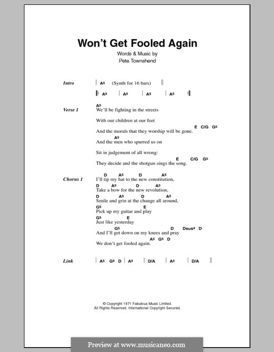 Won't Get Fooled Again (The Who): Lyrics and chords by Peter Townshend