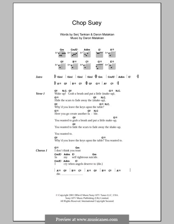 Chop Suey! (System of a Down): Lyrics and chords by Daron Malakian, Serj Tankian