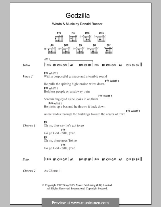 Godzilla (Blue Oyster Cult): Lyrics and chords by Donald Roeser
