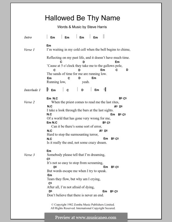 Hallowed Be Thy Name (Iron Maiden): Lyrics and chords by Steve Harris