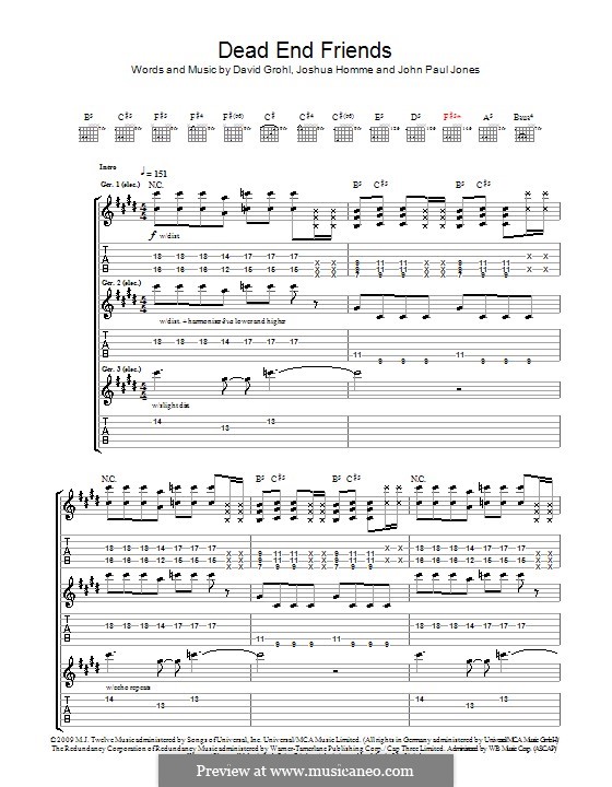 Dead End Friends (Them Crooked Vultures): For guitar with tab by John Paul Jones, David Grohl, Joshua Homme