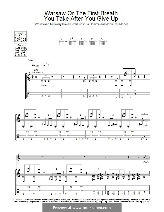Warsaw or The First Breath You Take After You Give Up (Them Crooked Vultures): For guitar with tab by John Paul Jones, David Grohl, Joshua Homme
