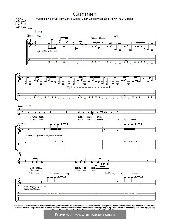 Gunman (Them Crooked Vultures): For guitar with tab by John Paul Jones, David Grohl, Joshua Homme