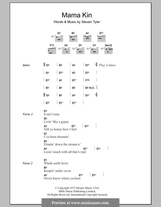 Mama Kin (Aerosmith): Lyrics and chords by Steven Tyler