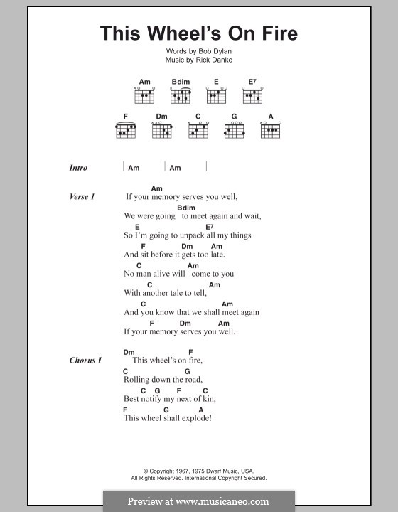 This Wheel's on Fire (theme from Absolutely Fabulous): Lyrics and chords by Rick Danko