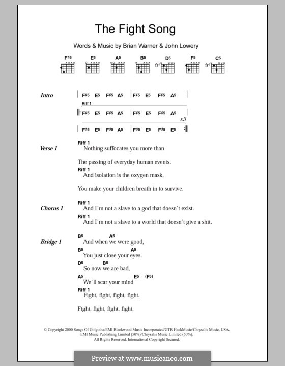 The Fight Song (Marilyn Manson): Lyrics and chords by Brian Warner, John Lowery