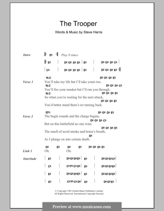 The Trooper (Iron Maiden): Lyrics and chords by Steve Harris