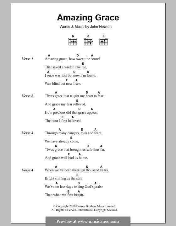 Amazing Grace (Printable Scores) by folklore sheet music on MusicaNeo