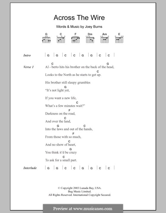 Across the Wire (Calexico): Lyrics and chords by Joey Burns