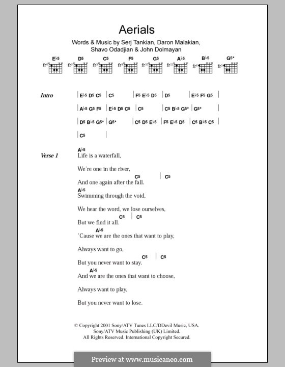 Aerials (System of a Down): Lyrics and chords by Daron Malakian, Serj Tankian