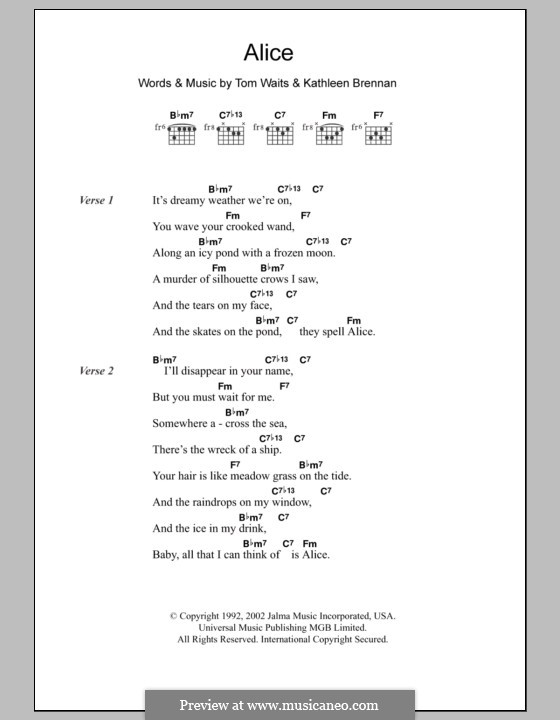 Alice: Lyrics and chords by Kathleen Brennan, Tom Waits