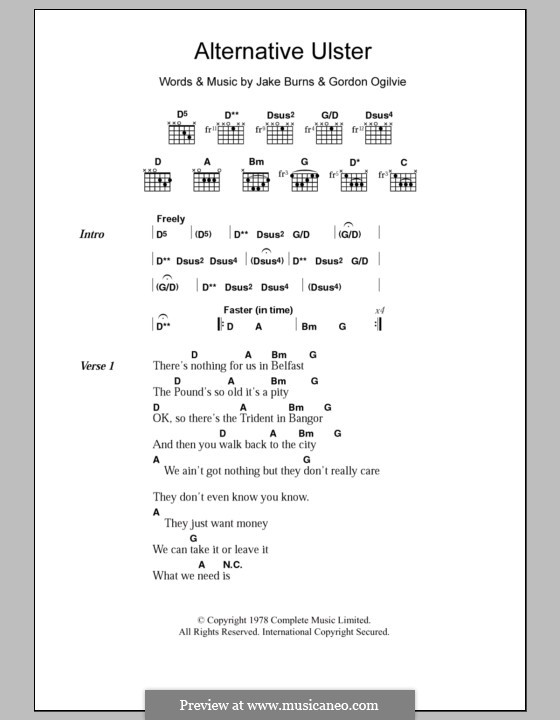 Alternative Ulster (Stiff Little Fingers): Lyrics and chords by Gordon Ogilvie, Jake Burns