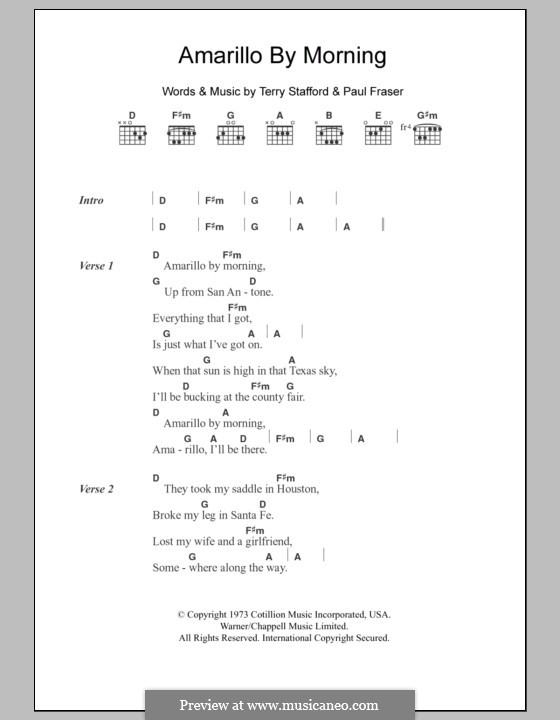 Amarillo By Morning (George Strait): Lyrics and chords by Paul Fraser, Terry Stafford