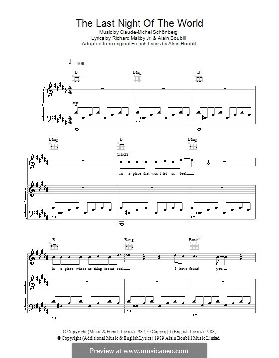 The Last Night of the World: For voice and piano (or guitar) by Claude-Michel Schönberg