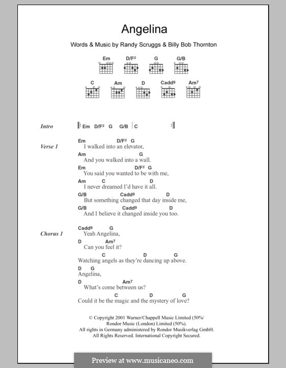 Angelina: Lyrics and chords by Billy Bob Thornton, Randy Scruggs