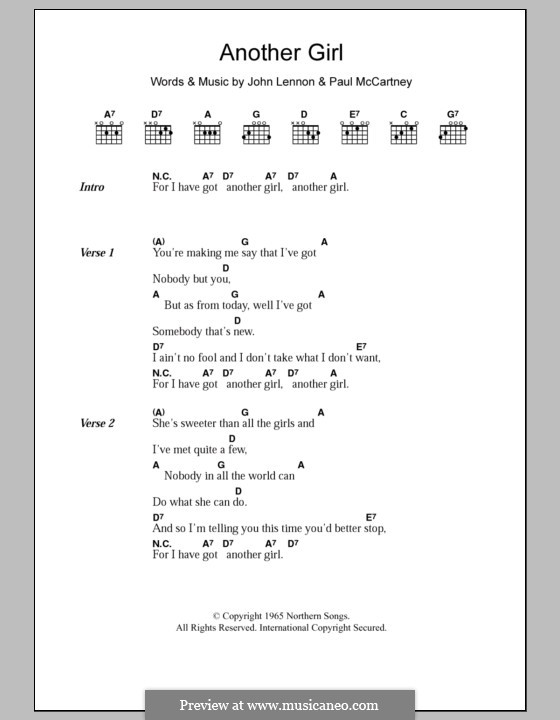 Another Girl (The Beatles): Lyrics and chords by John Lennon, Paul McCartney