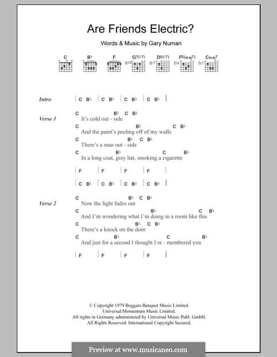 Are 'Friends' Electric? by G. Numan sheet music on MusicaNeo
