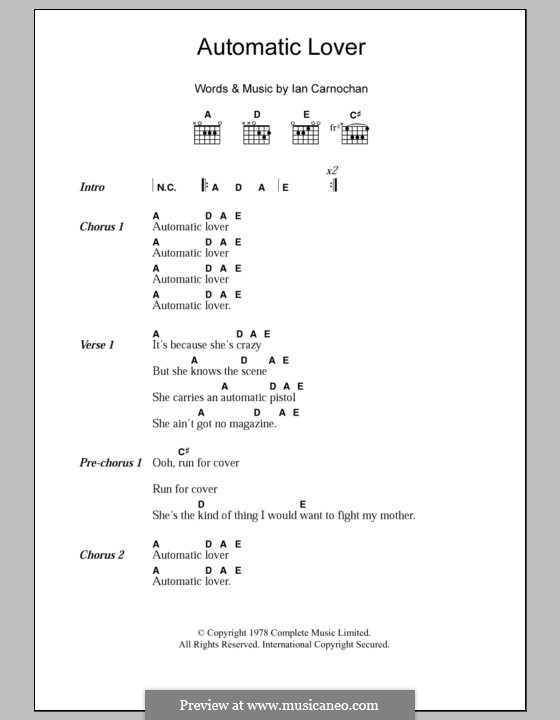 Automatic Lover (The Vibrators): Lyrics and chords by Ian Carnochan