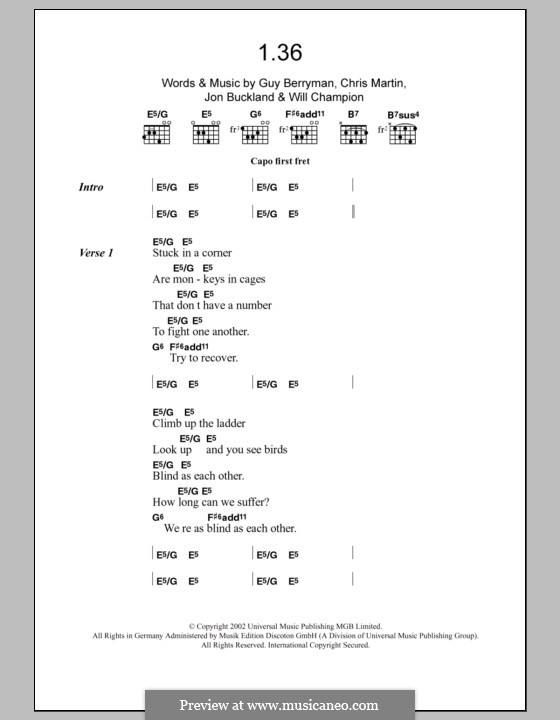 1.36 (Coldplay): Lyrics and chords by Chris Martin, Guy Berryman, Jonny Buckland, Will Champion