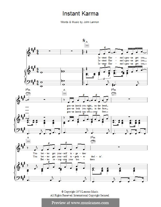 Instant Karma: For voice and piano (or guitar) by John Lennon