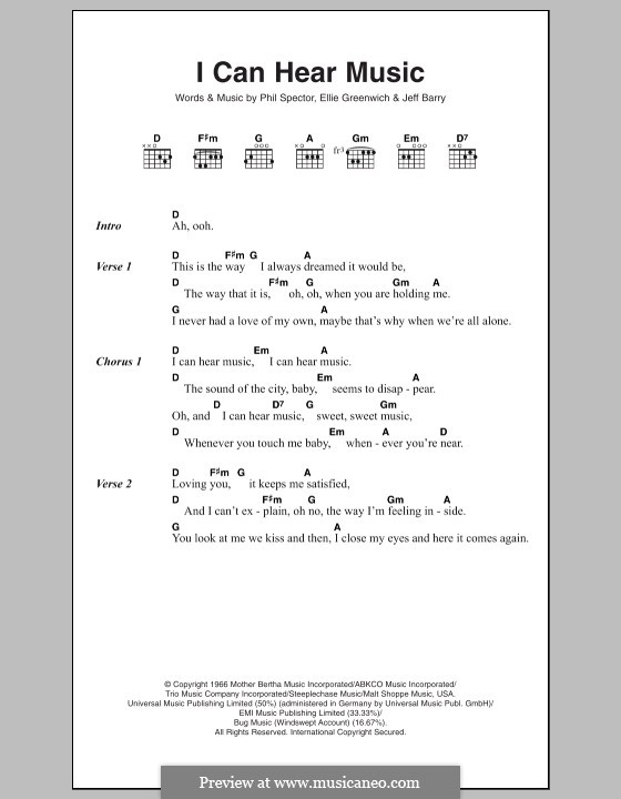 I Can Hear Music (The Beach Boys): Lyrics and chords by Ellie Greenwich, Jeff Barry, Phil Spector