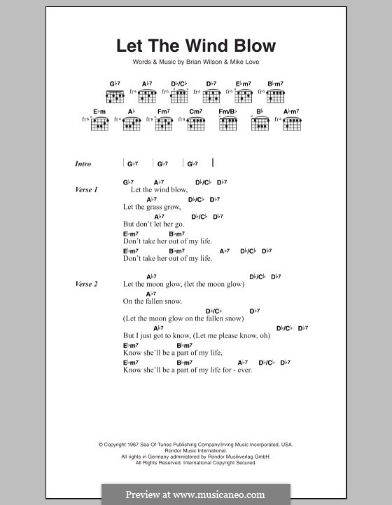 Let the Wind Blow (The Beach Boys): Lyrics and chords by Brian Wilson, Mike Love