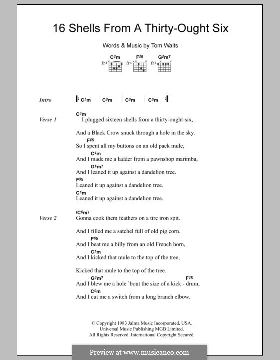 16 Shells from a Thirty-Ought Six: Lyrics and chords by Tom Waits