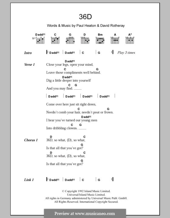 36D (The Beautiful South): Lyrics and chords by David Rotheray, Paul Heaton