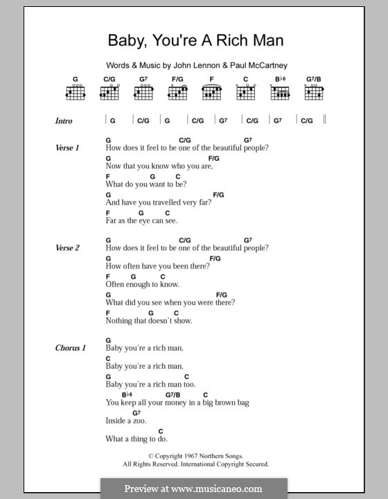 Baby You're a Rich Man (The Beatles): Lyrics and chords by John Lennon, Paul McCartney