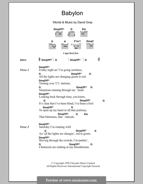 Babylon: Lyrics and chords by David Gray