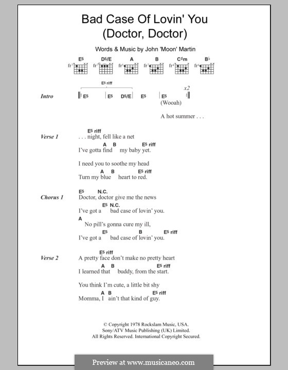 Bad Case of Loving You (Robert Palmer): Lyrics and chords by Moon Martin