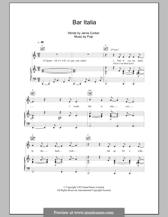 Pulp Bar Italia Lyrics Bar Italia by Pulp - sheet music on MusicaNeo