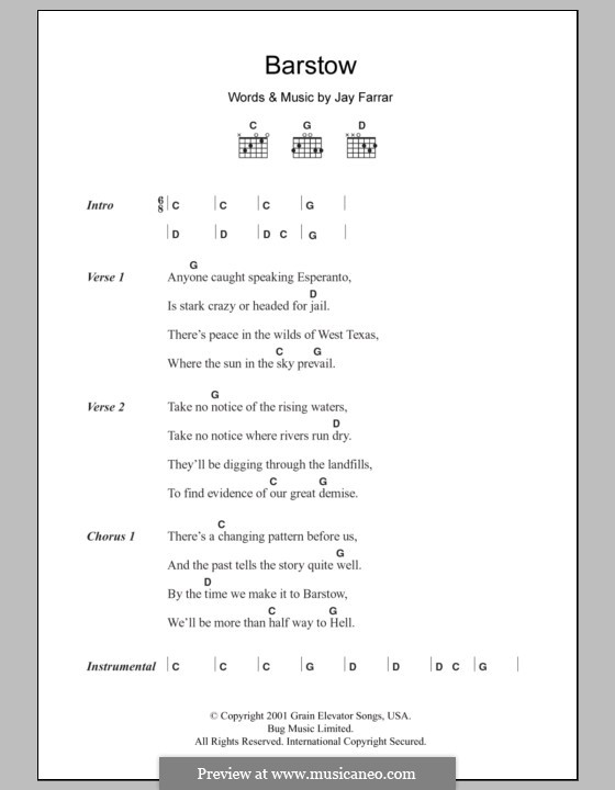 Barstow: Lyrics and chords by Jay Farrar