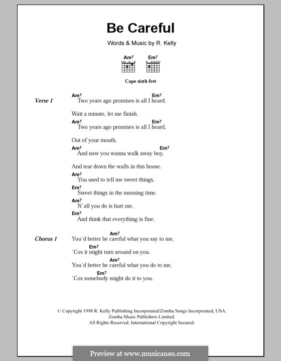 Be Careful (Sparkle): Lyrics and chords by Robert Kelly