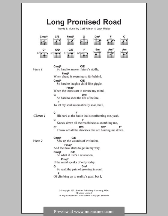 Long Promised Road (The Beach Boys): Lyrics and chords by Carl Wilson, Jack Rieley